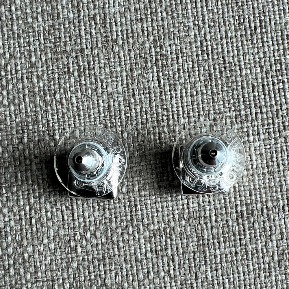 Swarovski | Vintage Crystal Emerald Cut Silver Tone Casing Pierced Earrings - Picture 2 of 9